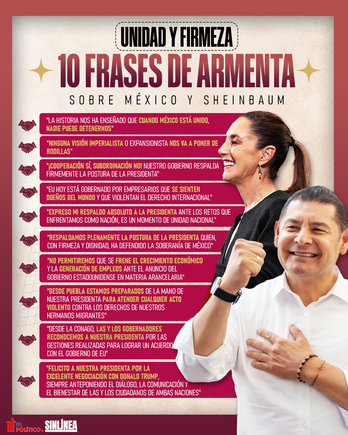 Infografía Armenta y sus 10 frases sobre México y Sheinbaum 