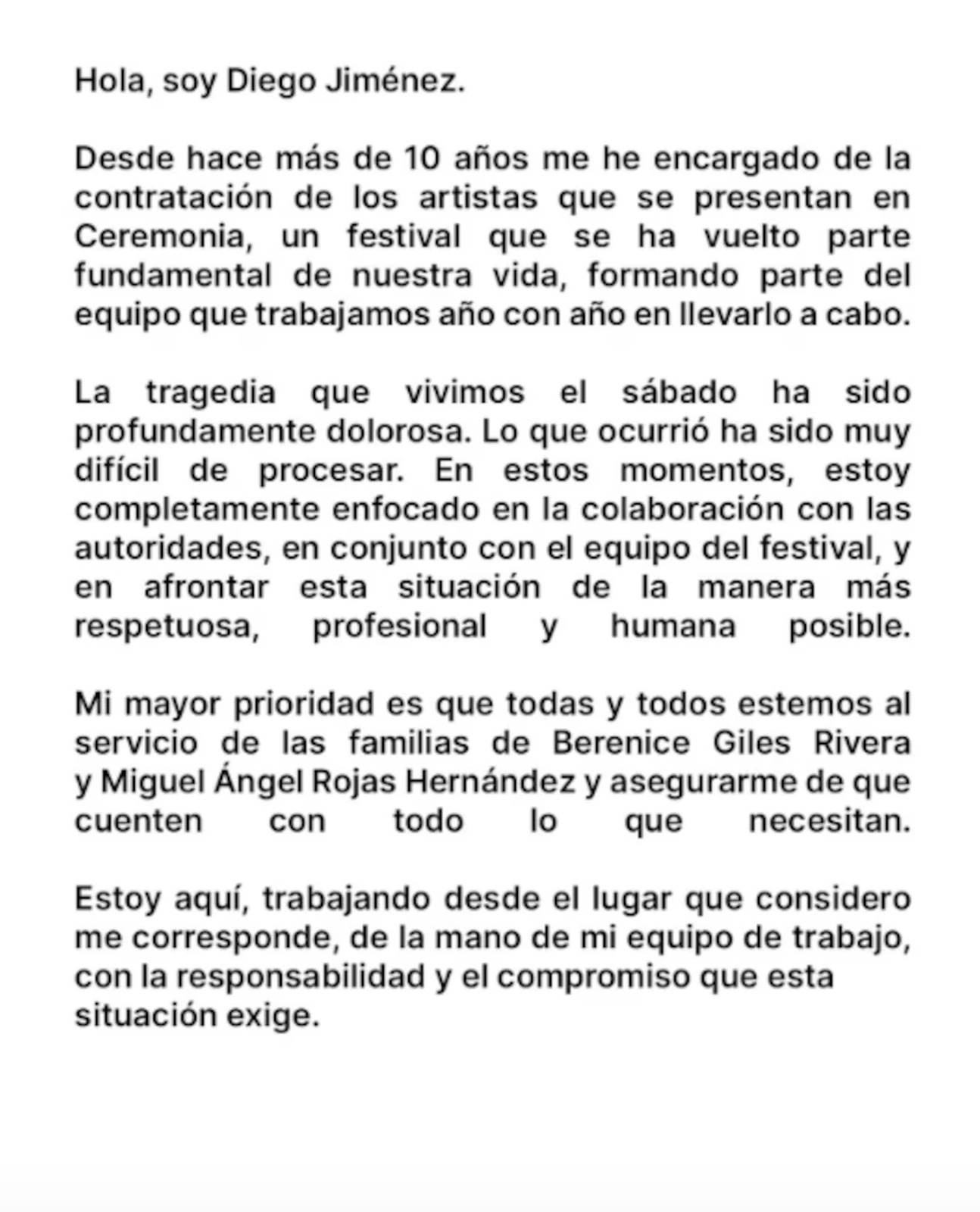 Comunicado Diego Jiménez