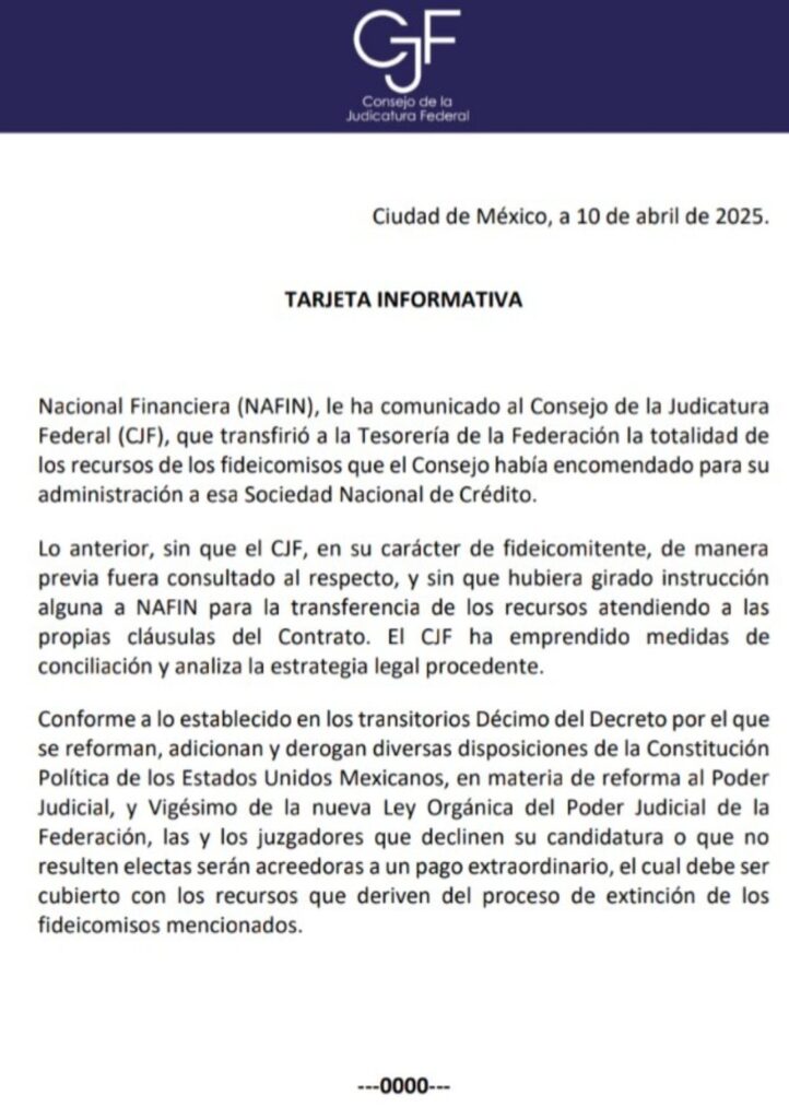 Comunicado sobre fideicomisos PJF
