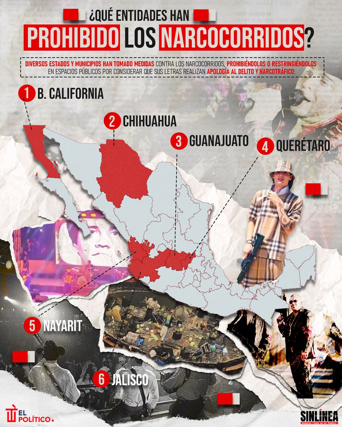 Infografía estas entidades prohibieron los narcocorridos