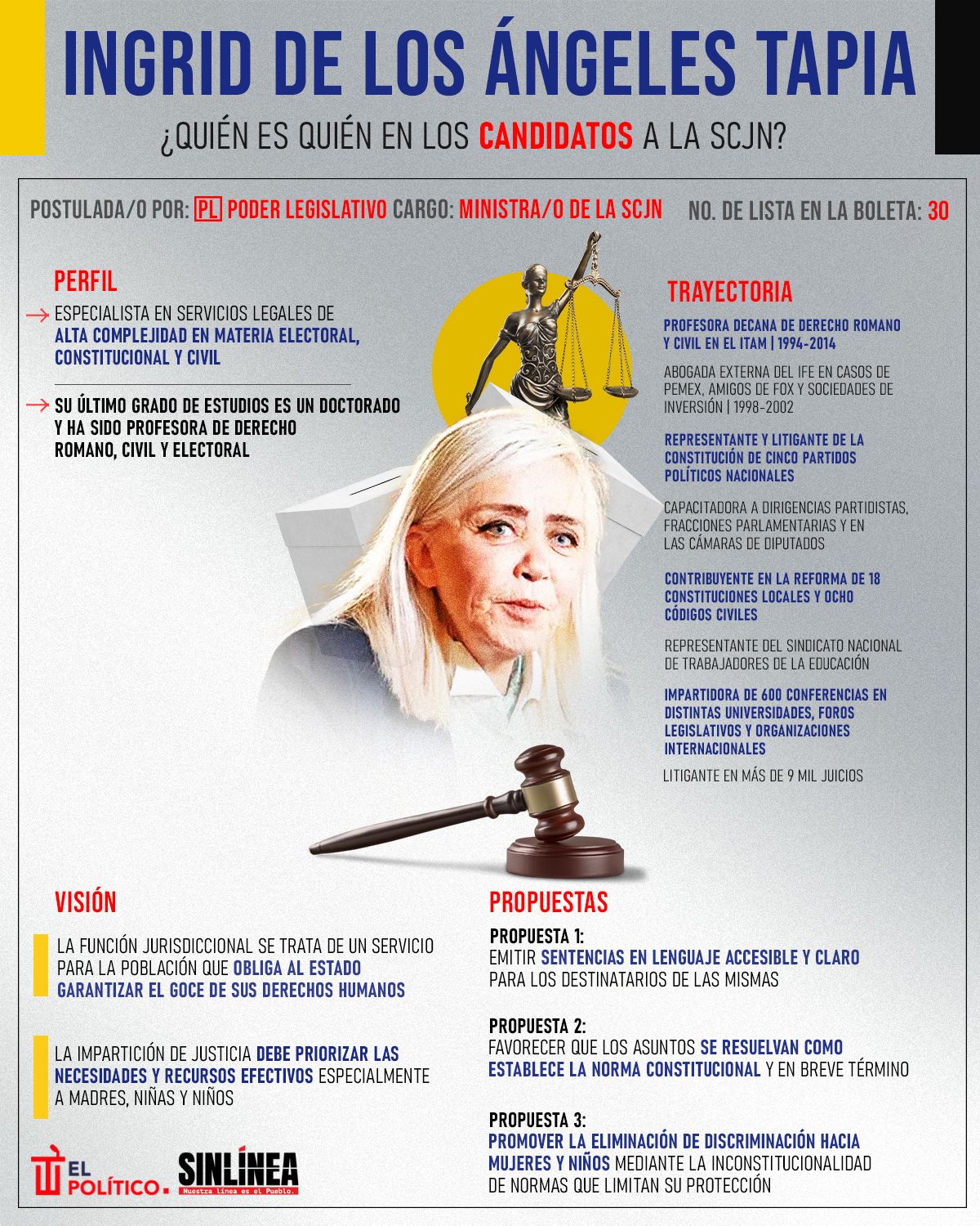 Infografía ella es Ingrid Tapia, candidata a ministra de la SCJN 