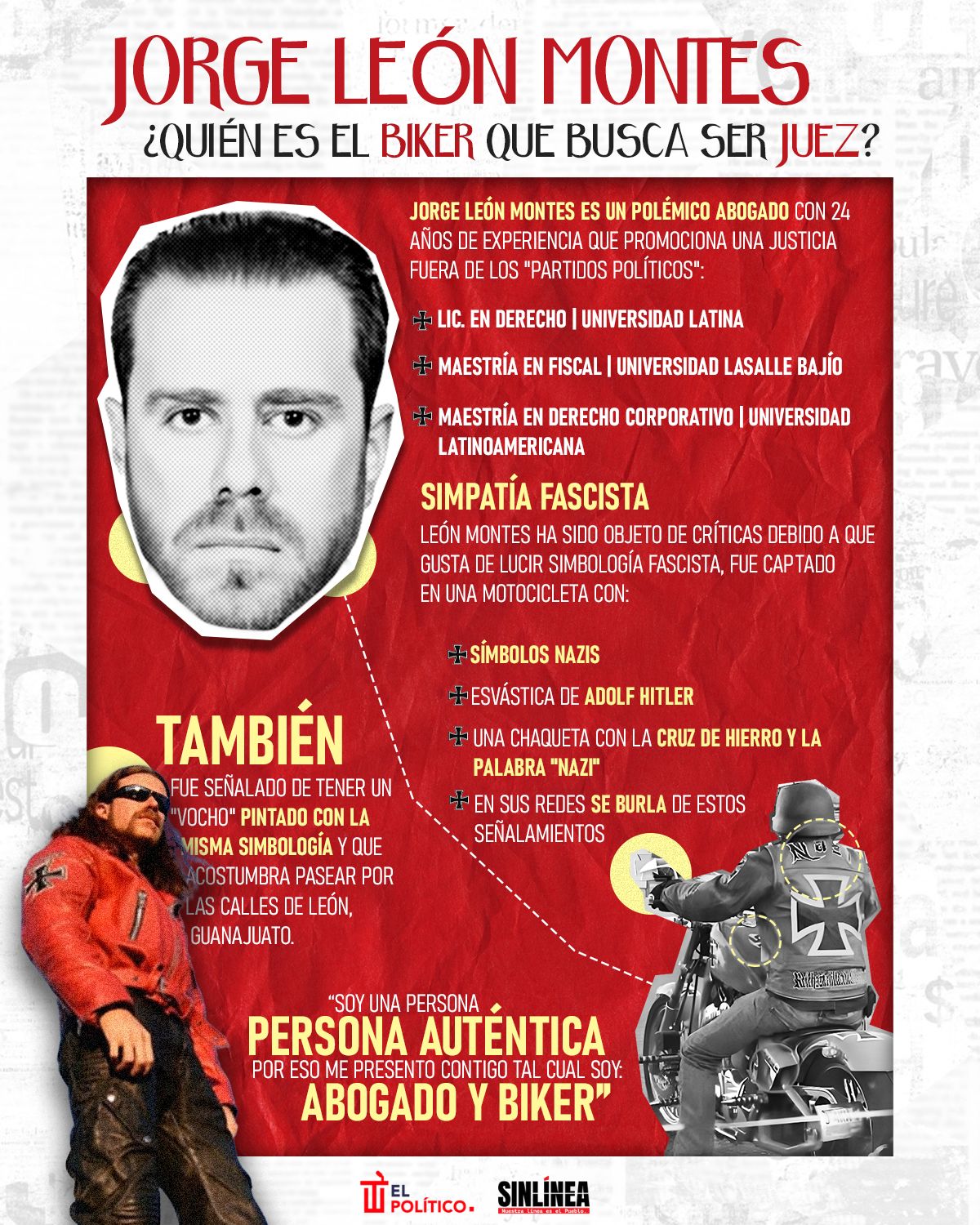 Infografía Jorge León: el "biker nazi" que busca ser juez