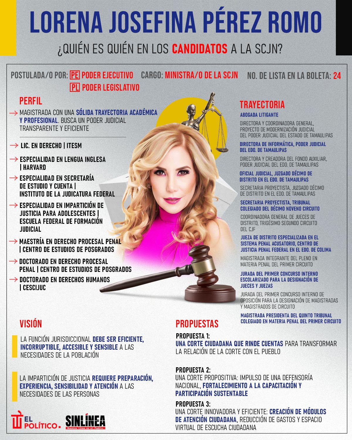 Infografía ella es Darlene Rojas, candidata a ministra de la SCJN 