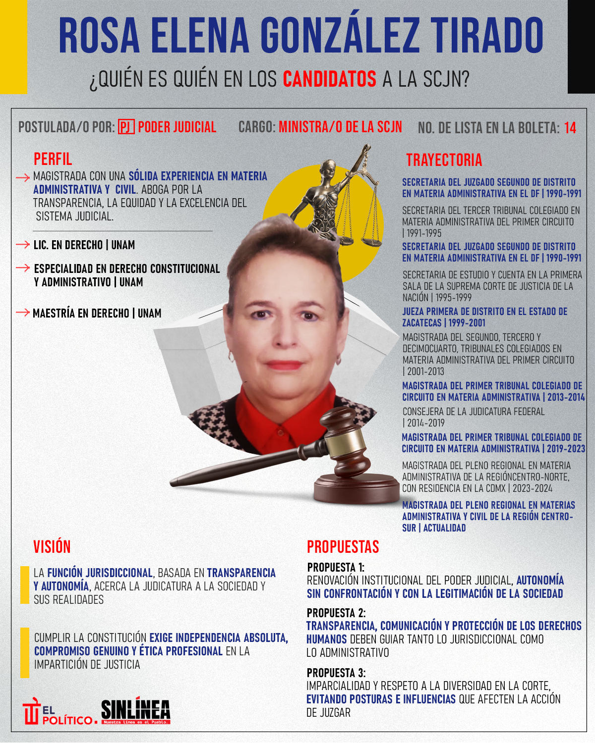 Infografía ella es Rosa Elena González, candidata a la SCJN 