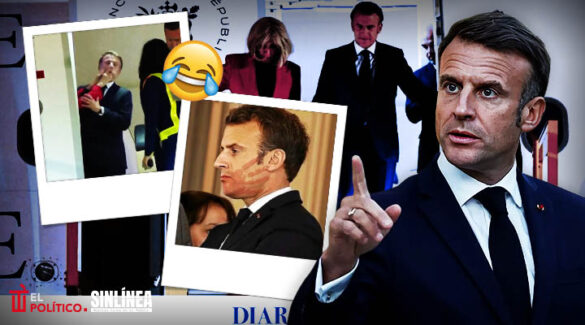 Macron recibe cachetada de su esposa al bajar de avión