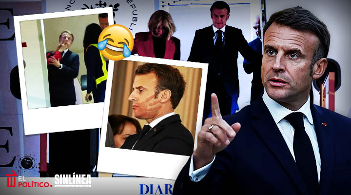 Macron recibe cachetada de su esposa al bajar de avión