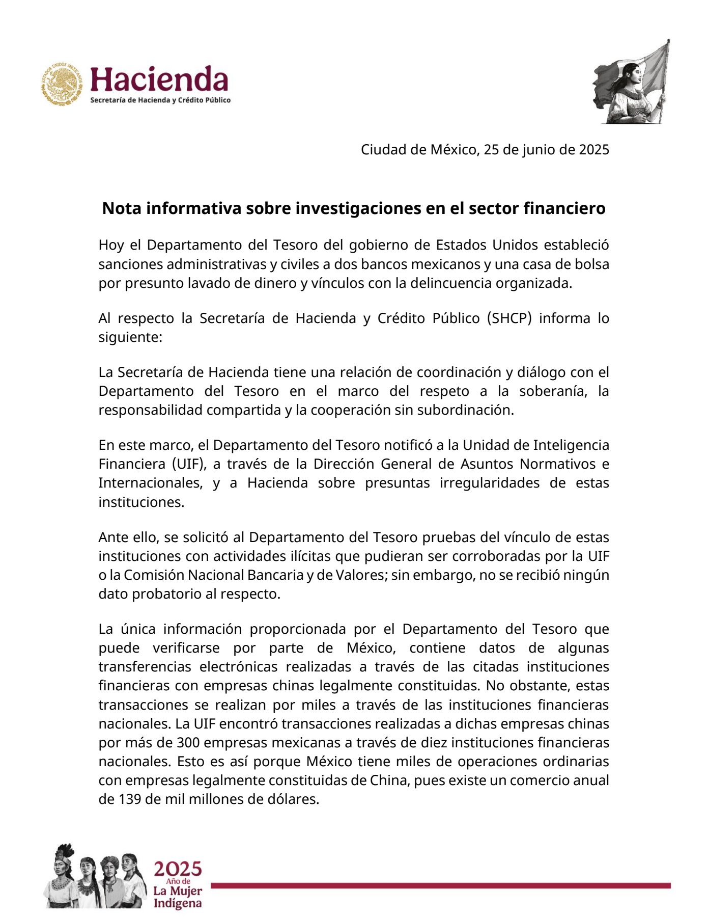 Hacienda responde a investigación de EU a bancos mexicanos