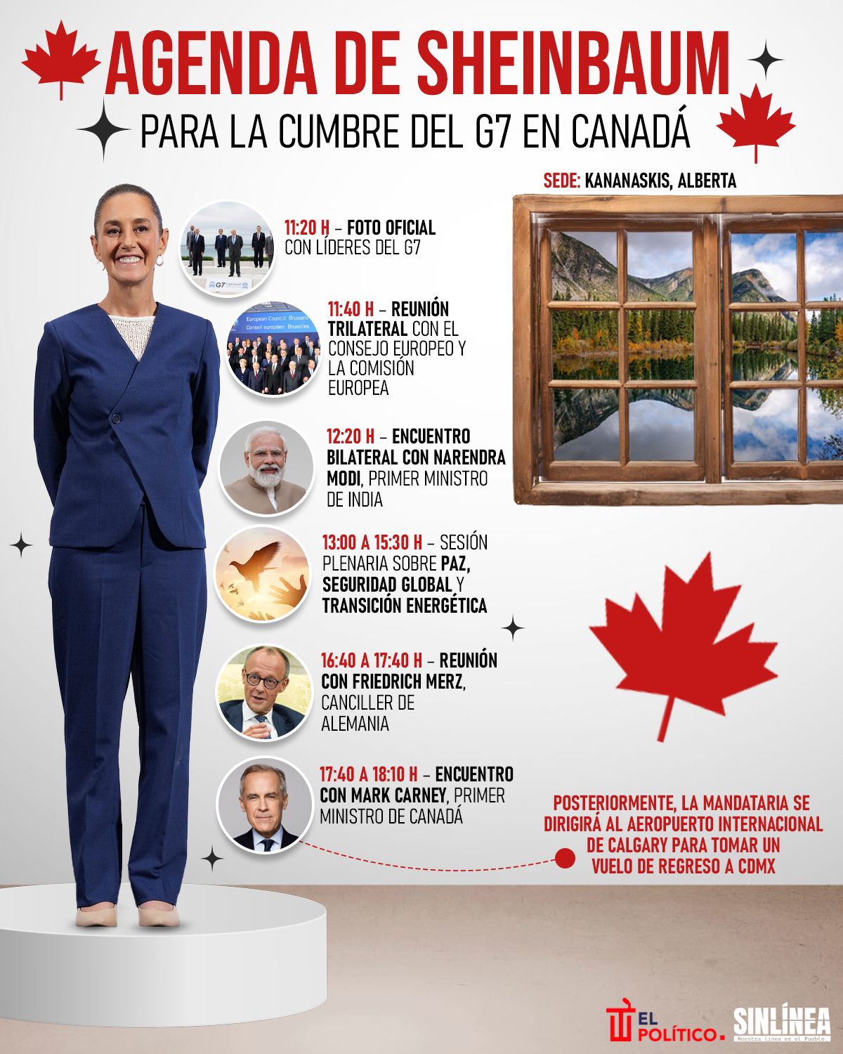 Infografía la agenda de Sheinbaum en el G7 de Canadá 