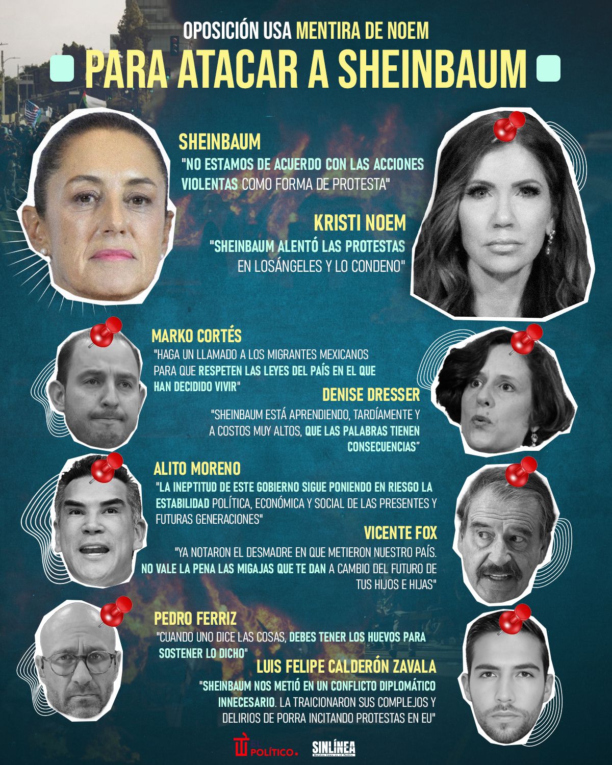 Infografía las mentiras de la oposición y Kristi Noem contra Sheinbaum 
