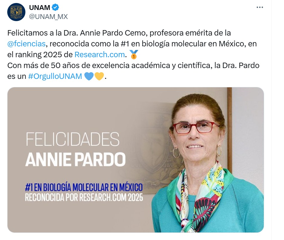 UNAM felicita a Annie Pardo
