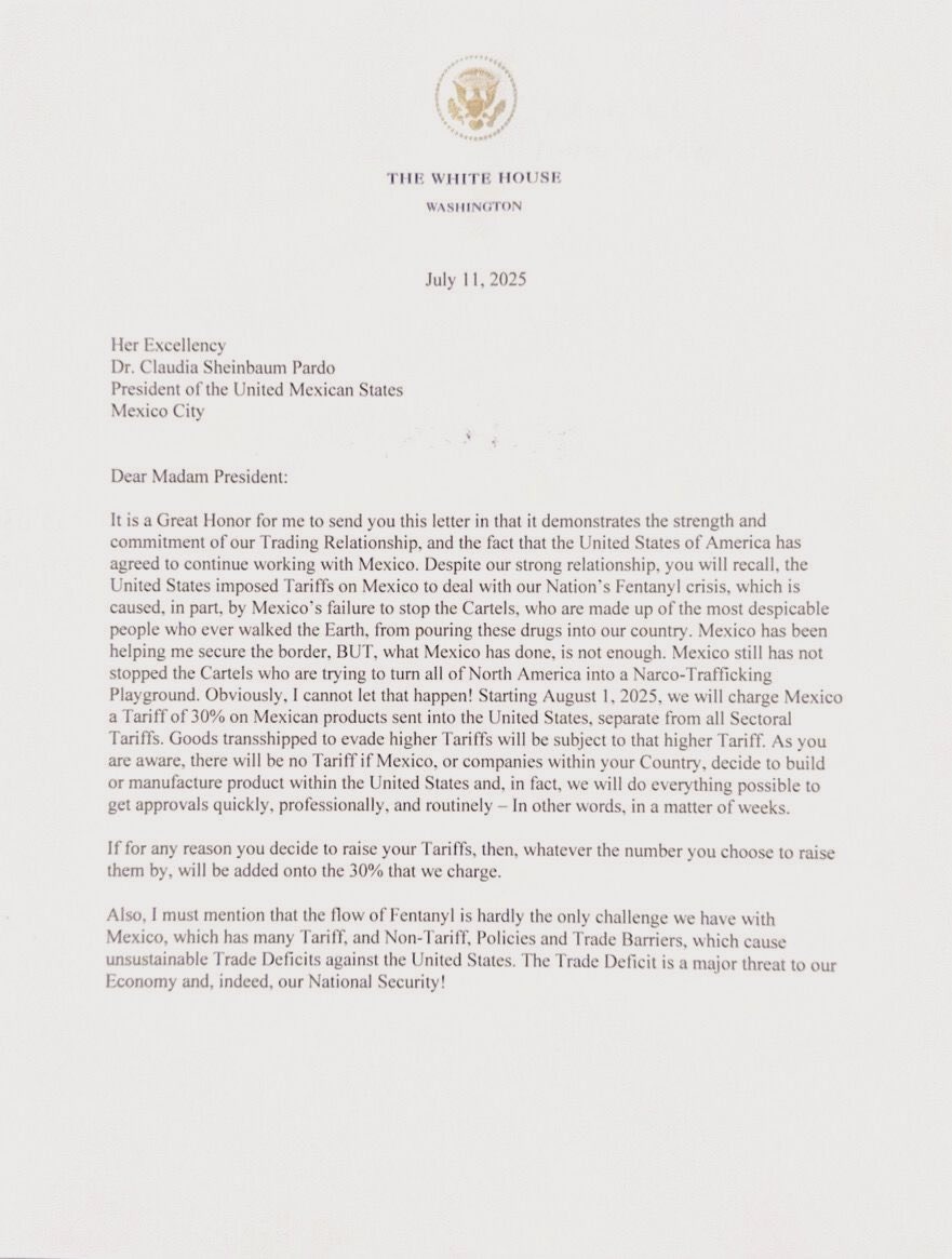 Carta de Trump México aranceles