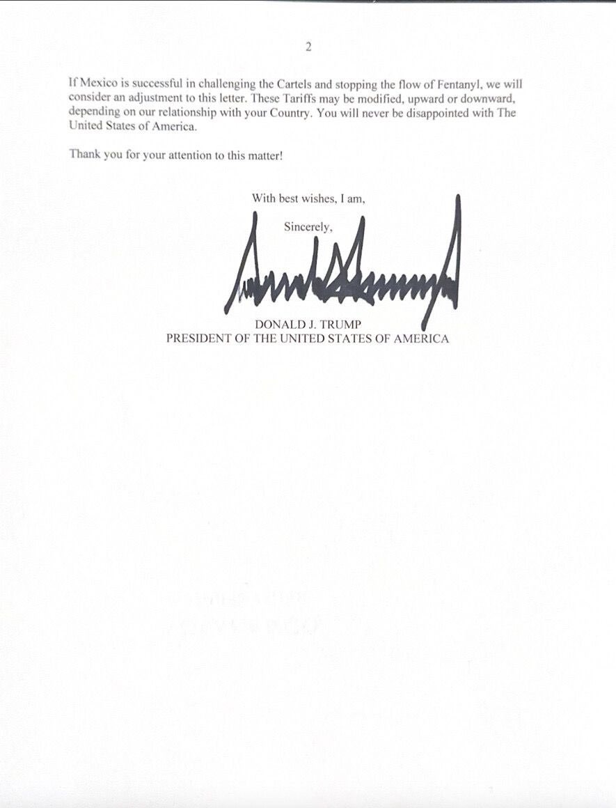 Carta Trump Sheinbaum aranceles