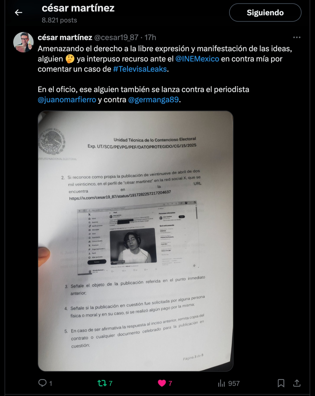 César Martínez post Dora