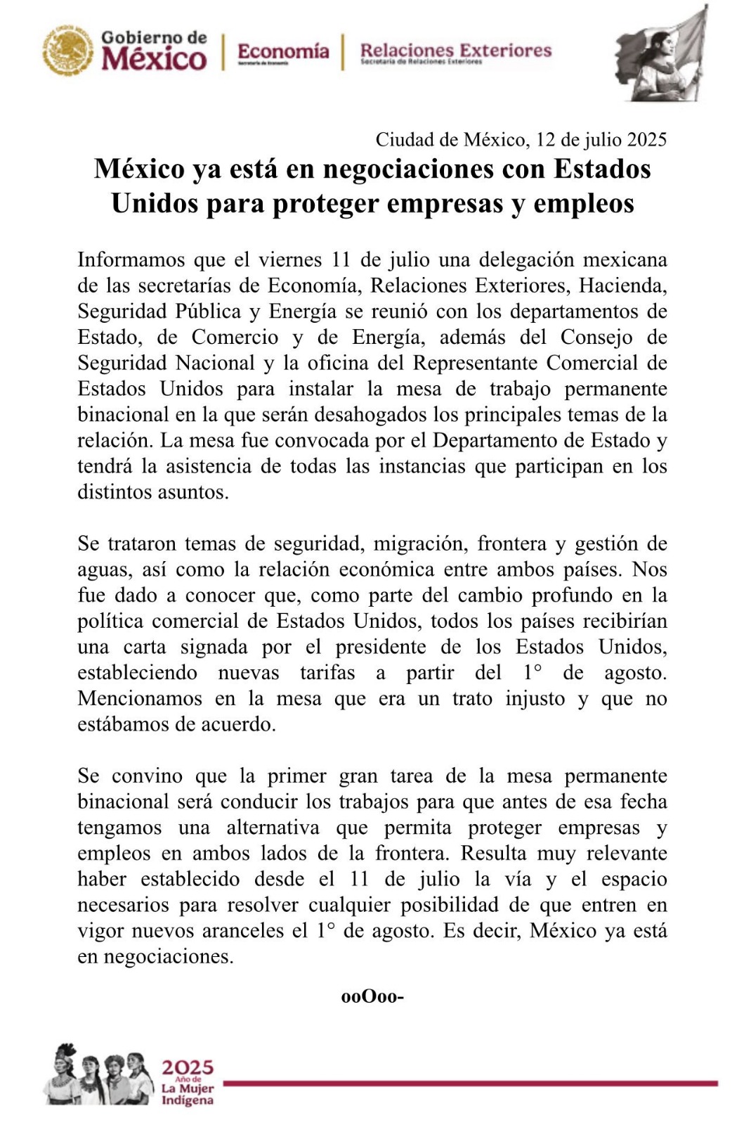 SRE responde aranceles México