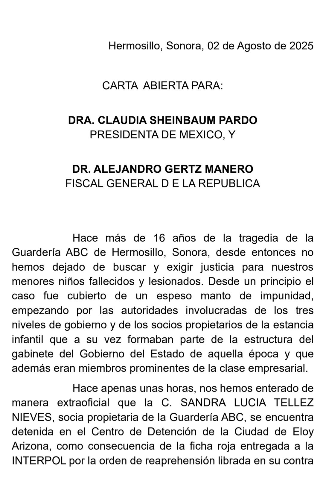 Colectivo solicita la intervención de Sheinbaum