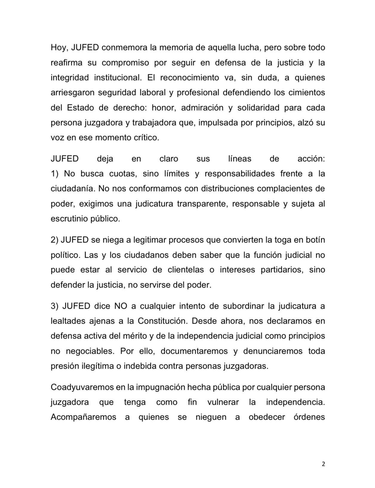 Jufed comunicado