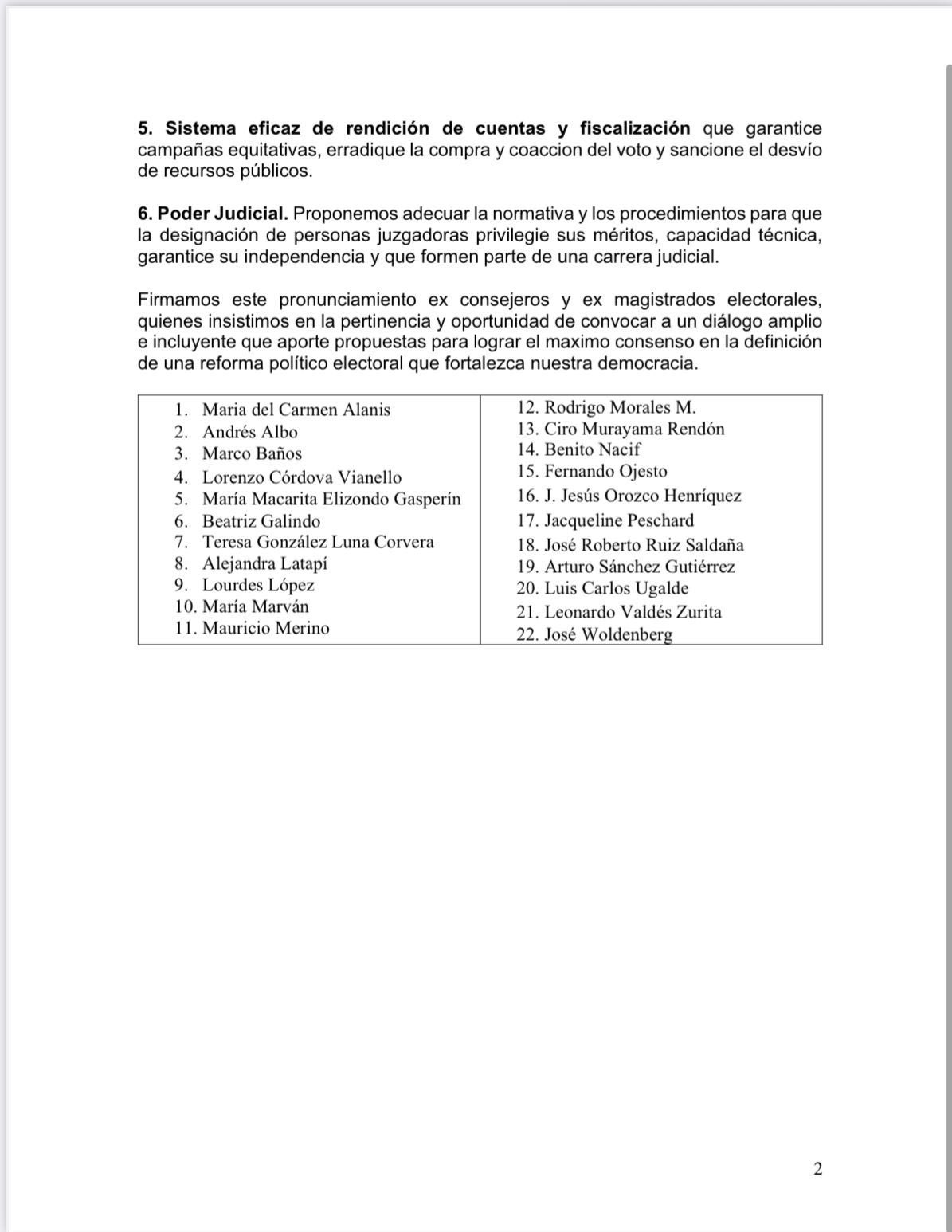Expresidentes del INE piden consenso para reforma electoral