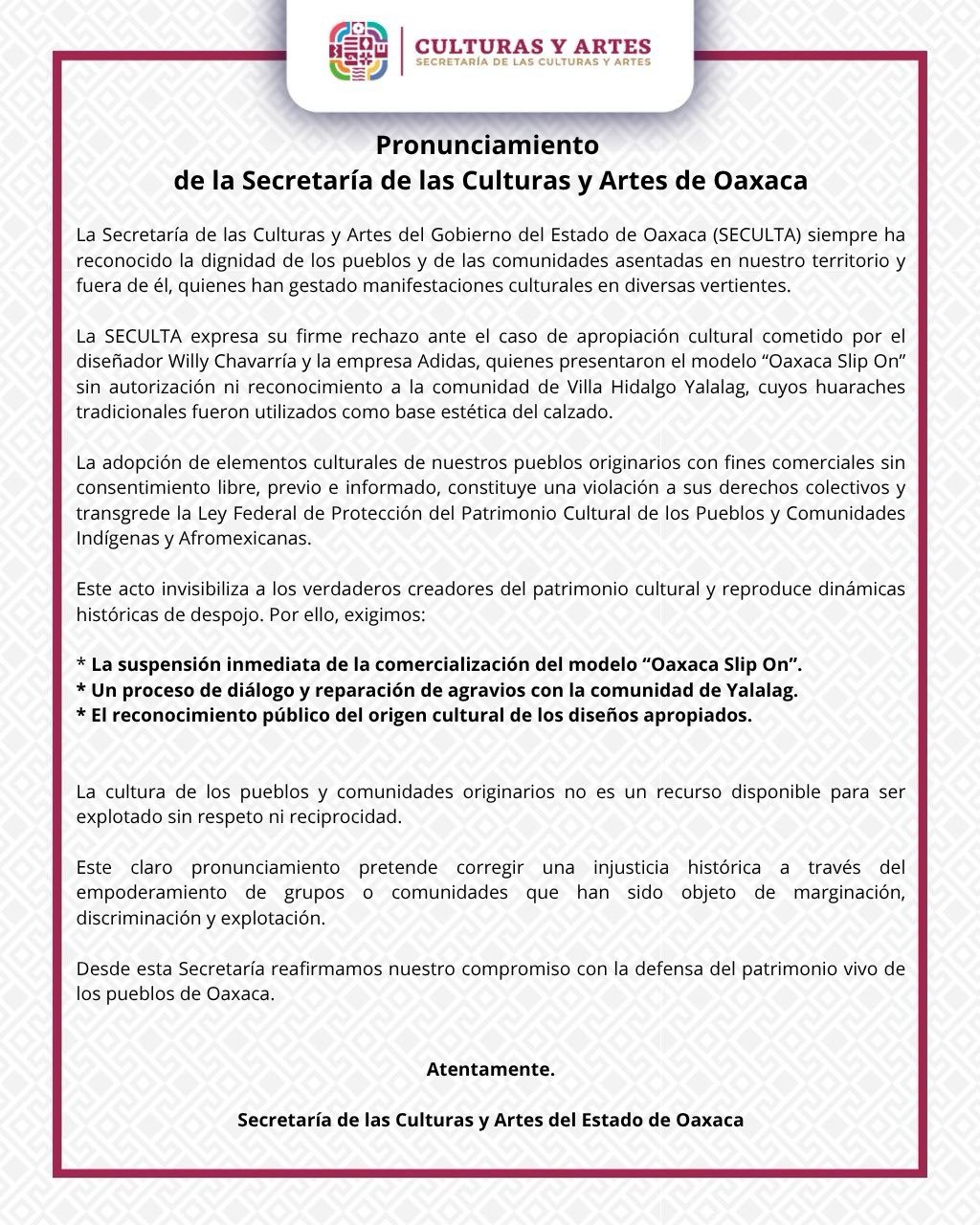 Secretaría habla de huaraches de Adidas