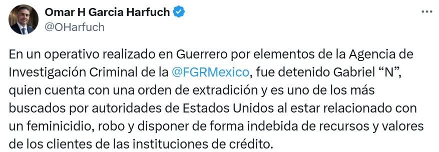 Tuit de García Harfuch