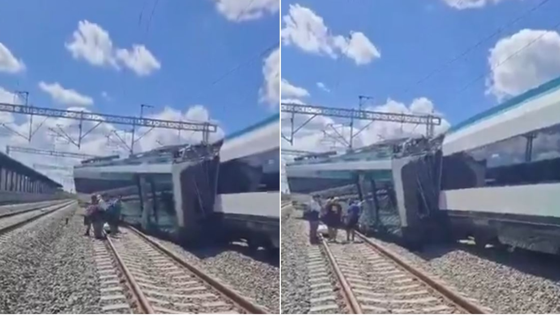 Vagón del Tren Maya descarrilado 