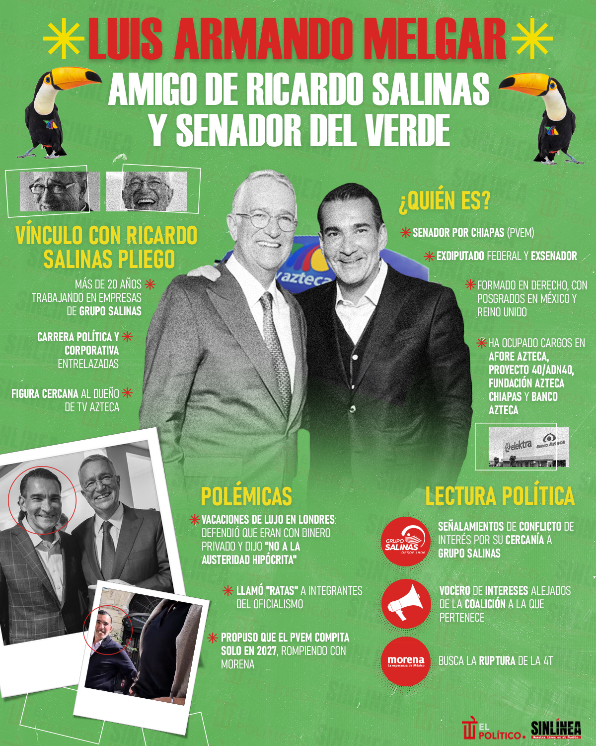 Infografía Armando Melgar: amigo de Salinas y polémico senador del Verde