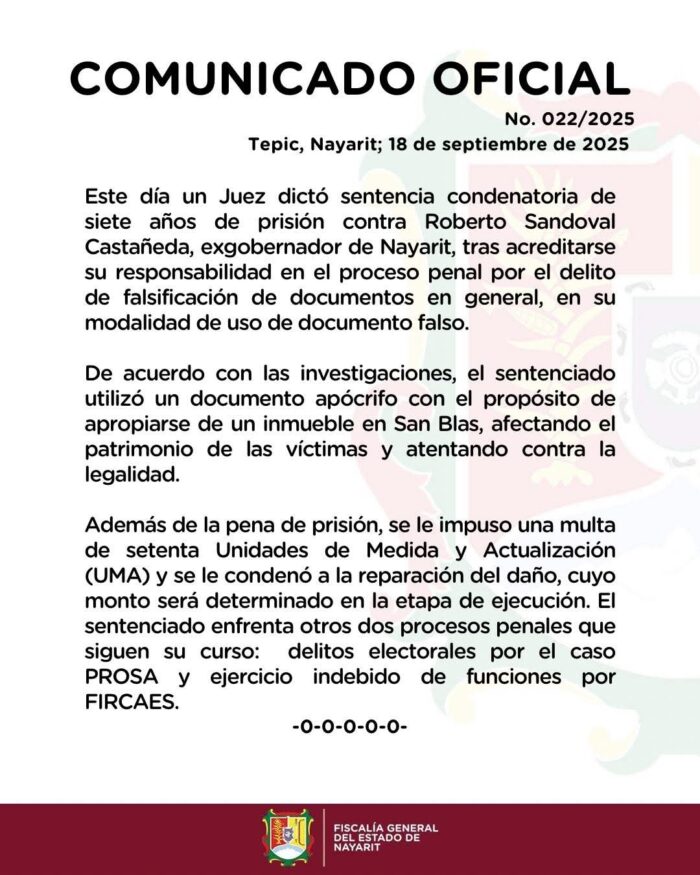 Roberto Sandoval comunicado
