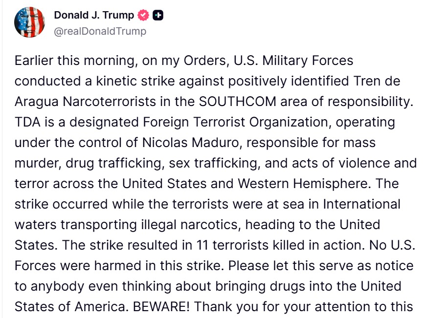Trump contra Venezuela en Truth Social