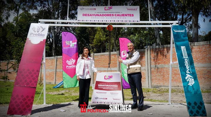 DIF Municipal de Puebla colocan primera piedra de desayunadores escolares transitorios