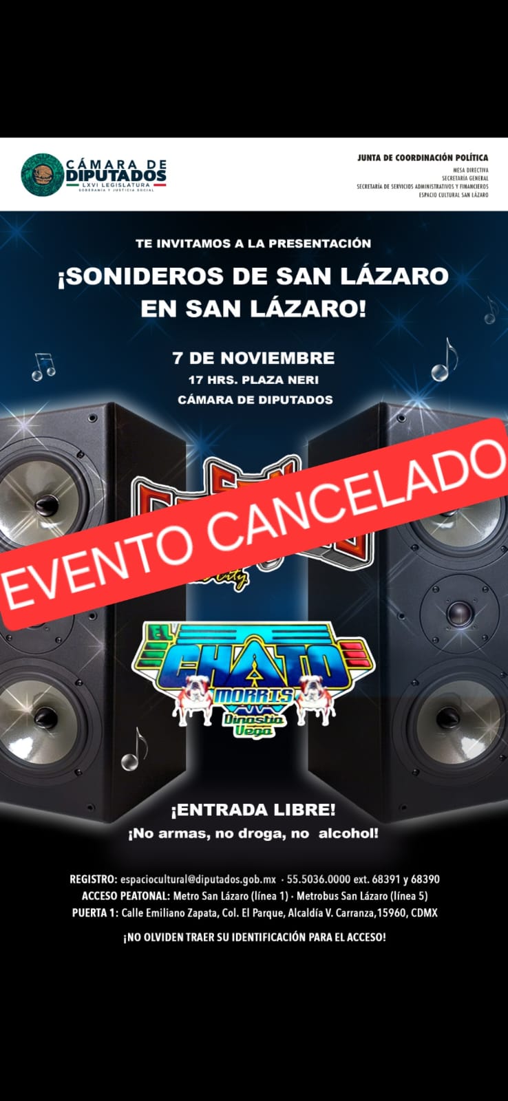Diputados cancelan sonidero San Lázaro