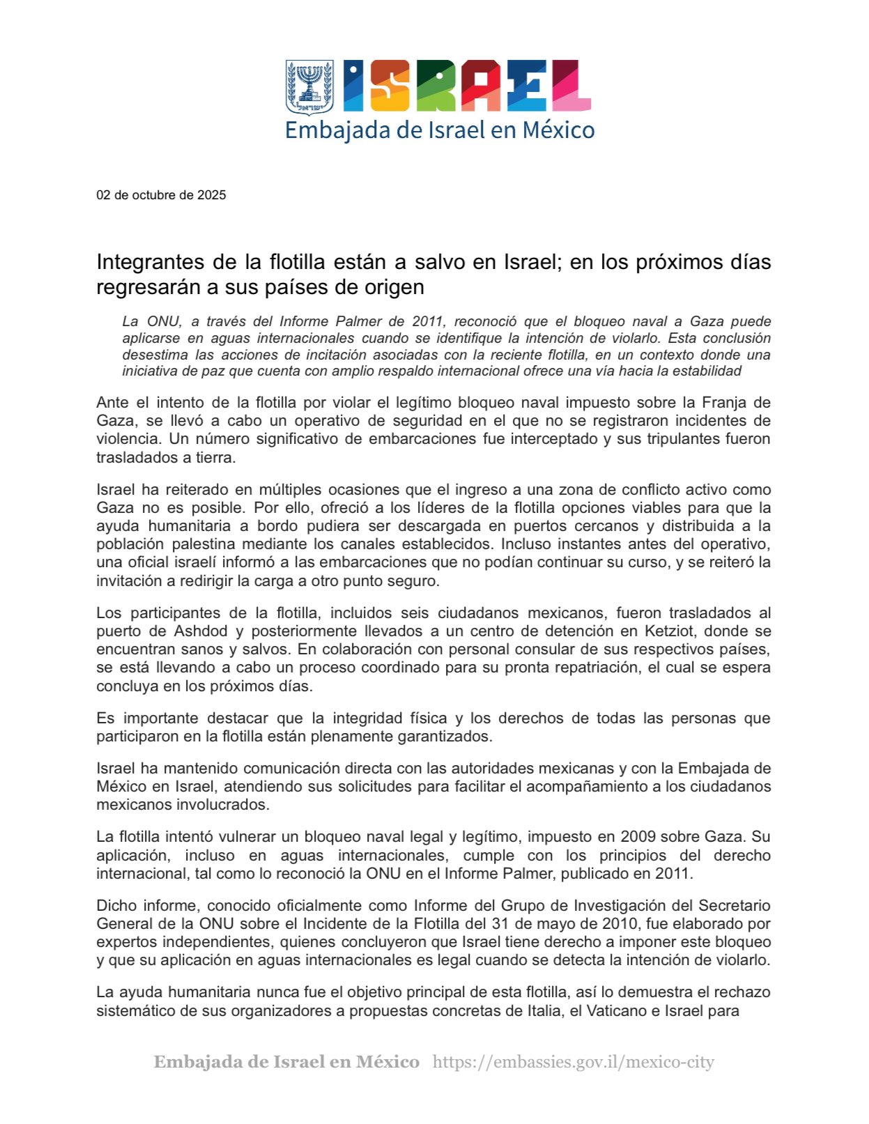 Embajada de Israel confirma que mexicanos están a salvo