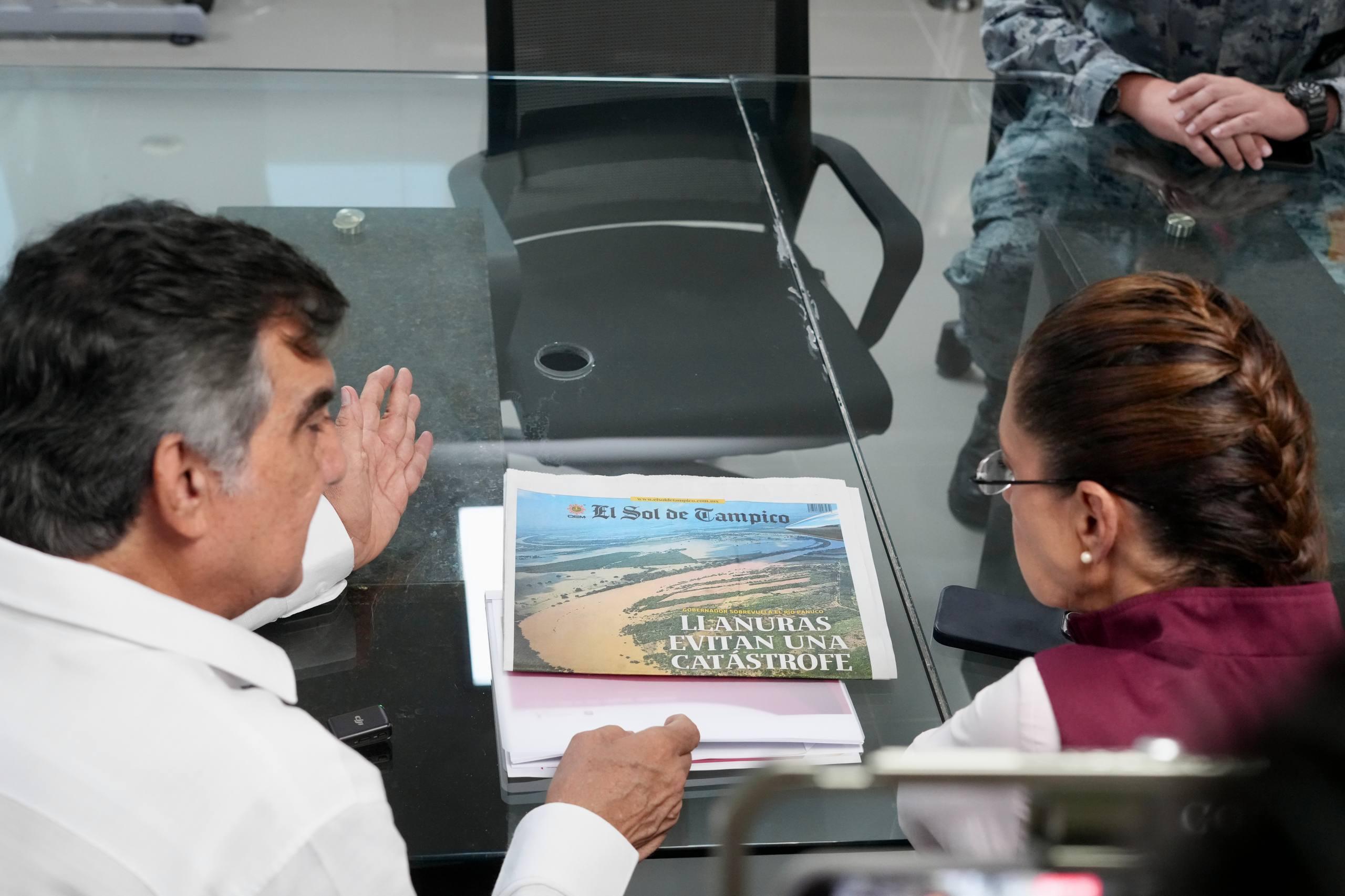 Sheinbaum evalúa desbordamiento del rio Pánuco en Tamaulipas