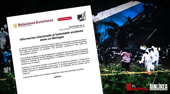 SRE confirma muerte de 3 mexicanos en avionazo de Michigan