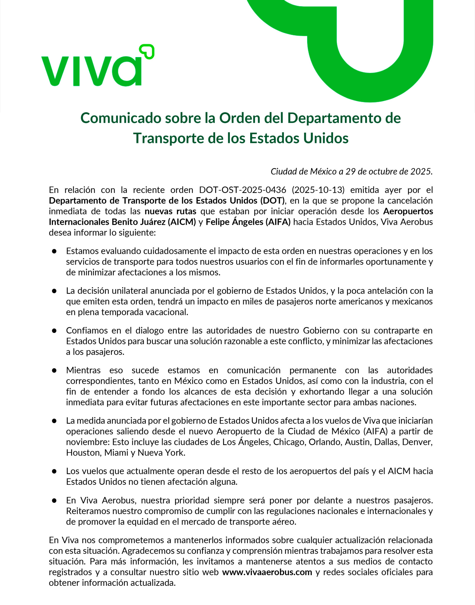 Viva Aerobus responde a cierre de vuelos del AIFA a EU