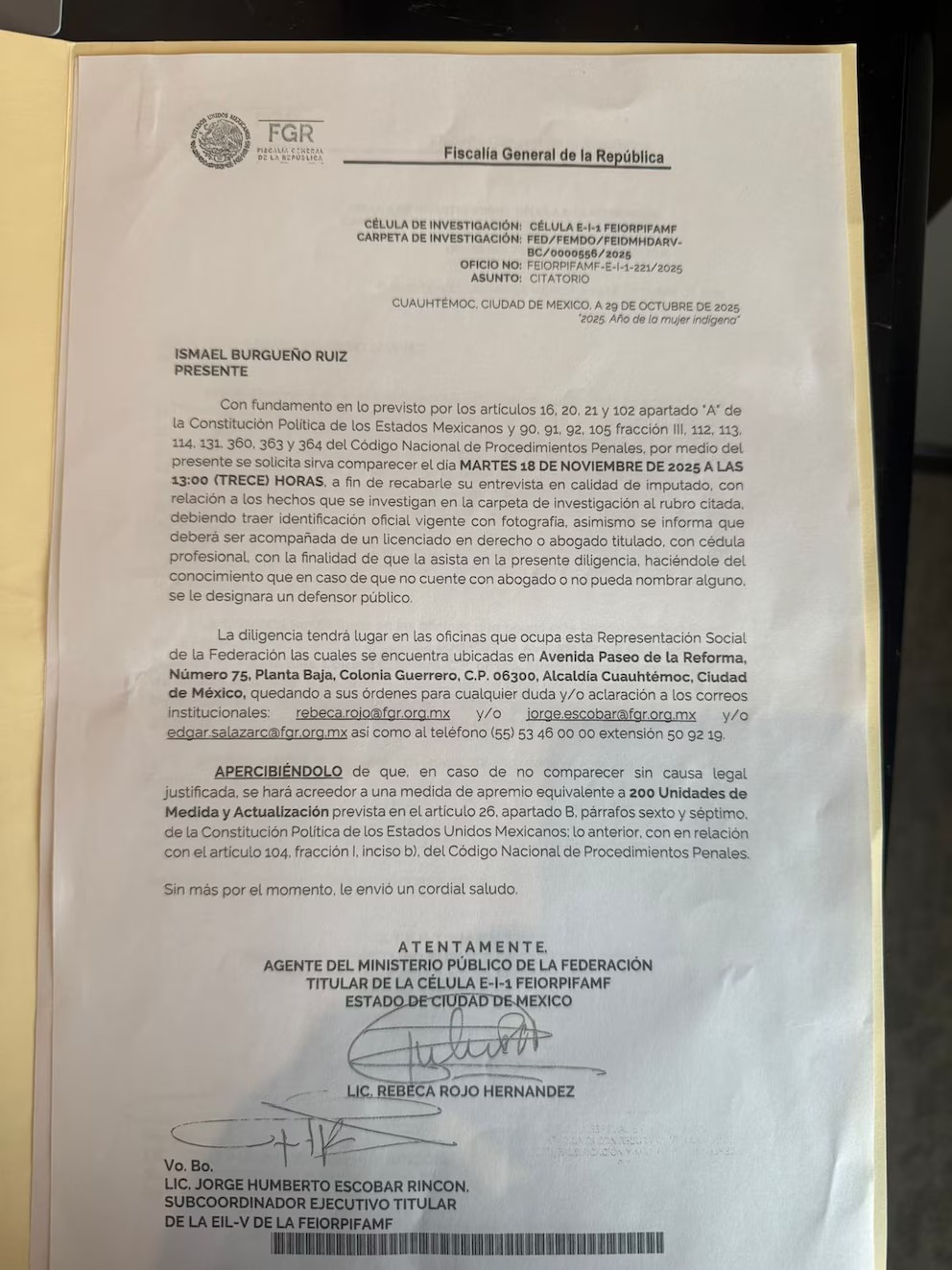 Citatorio alcalde de Tijuana