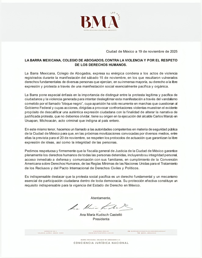 Colegio de Abogados piden respetar derechos de manifestantes