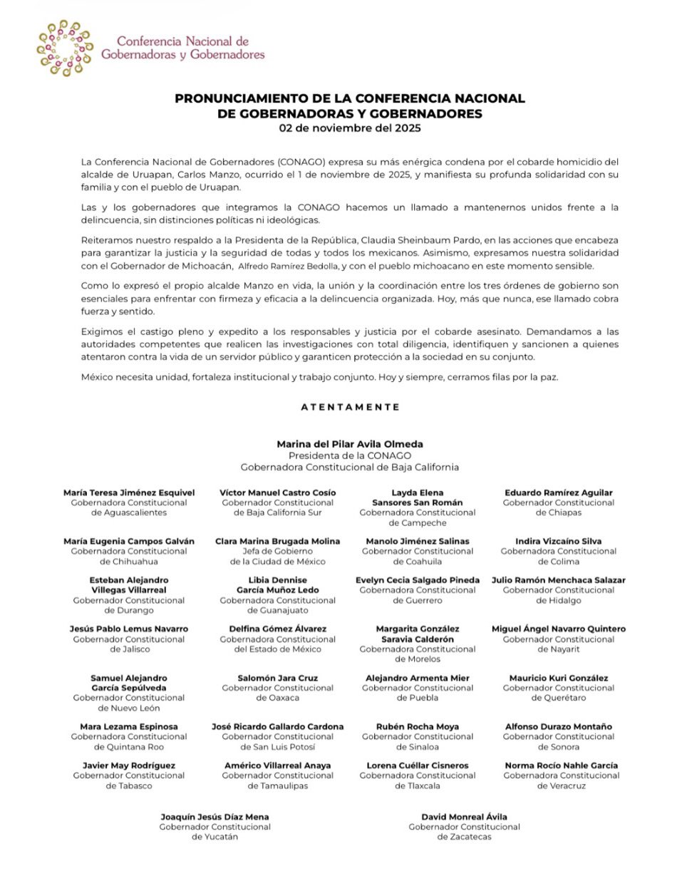 Comunicado Conago Carlos Manzo