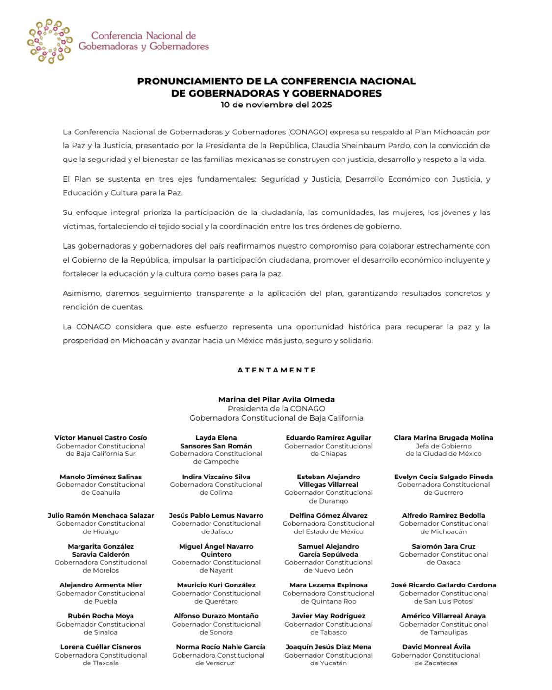 Conago respalda Plan Michoacán