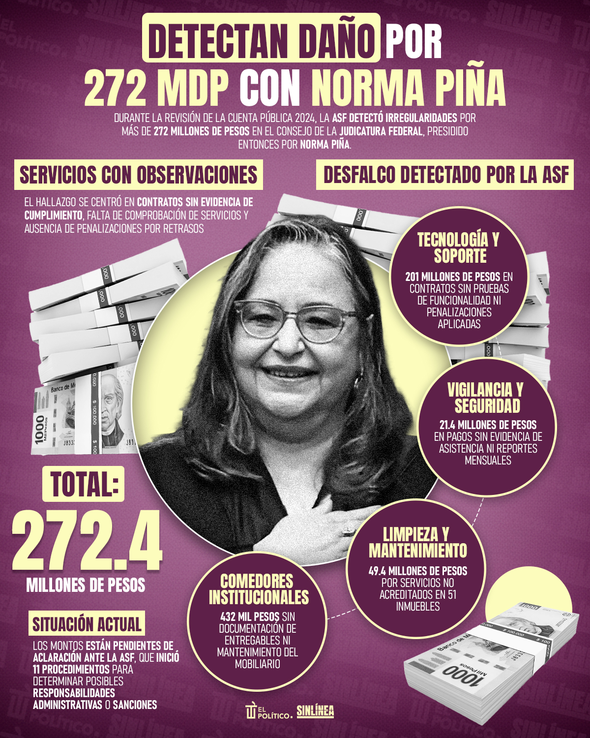 Infografía Norma Piña y su daño al erario público por 272.4 mdp