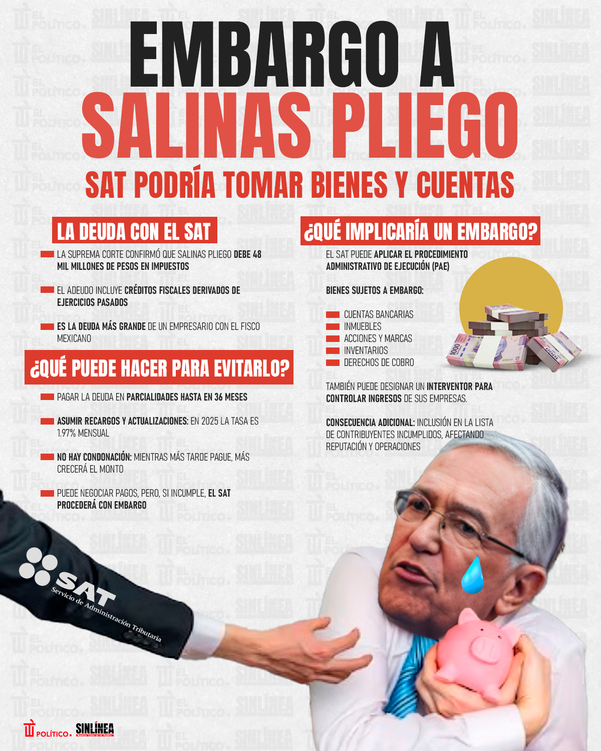 Infografía Salinas Pliego enfrentaría embargo del SAT 