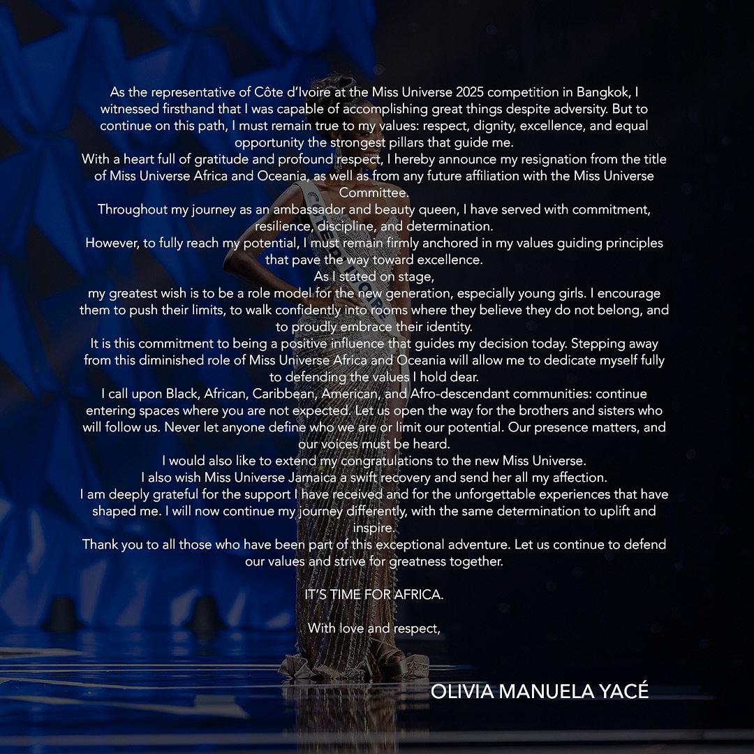 Miss Costa de Marfil renuncia a su título; esta es la razón