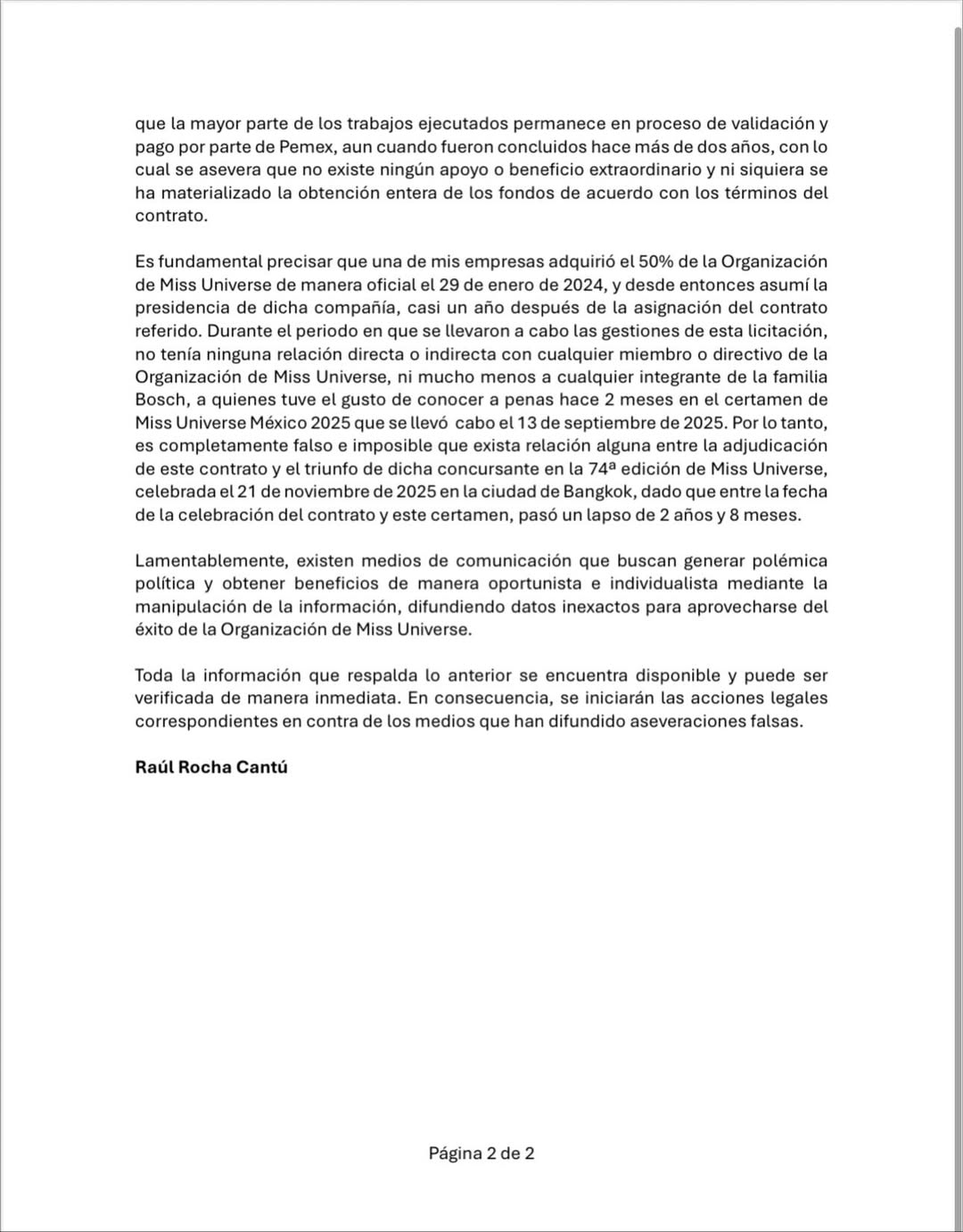 Raúl Rocha niega relación con familia de Fátima Bosch