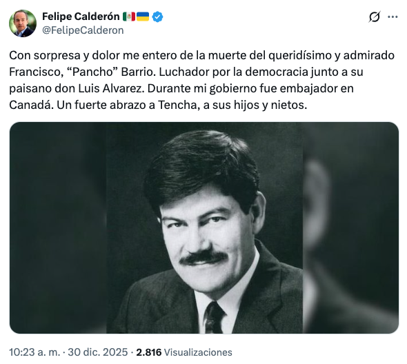 Panistas lamentan fallecimiento del exgobernador de Chihuahua