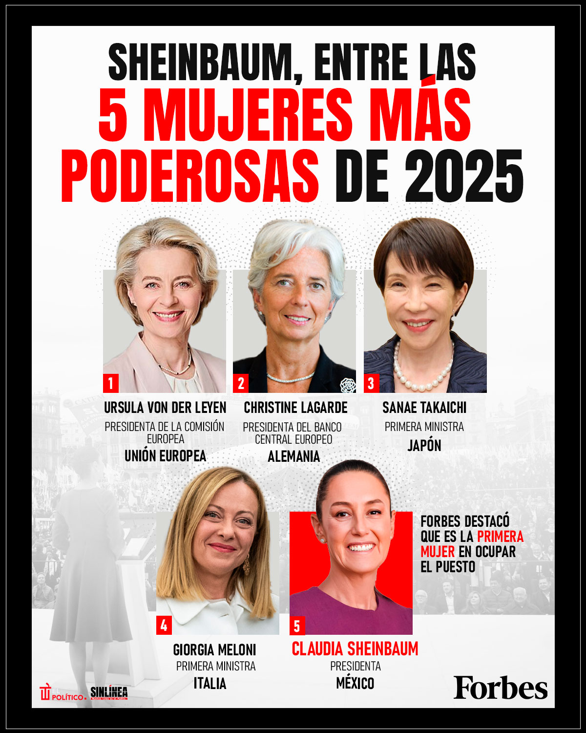 Infografía Forbes: Sheinbaum entre las cinco mujeres más poderosas de 2025