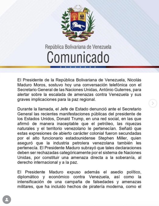 Comunicado de Maduro