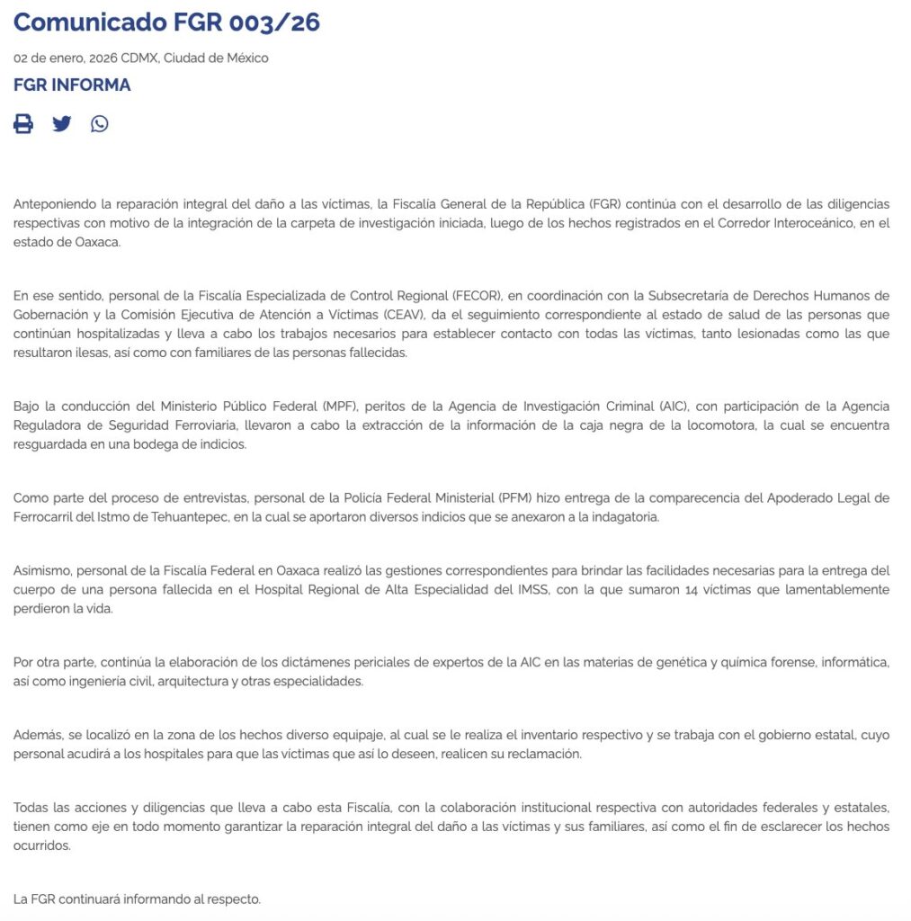 Comunicado FGR tren