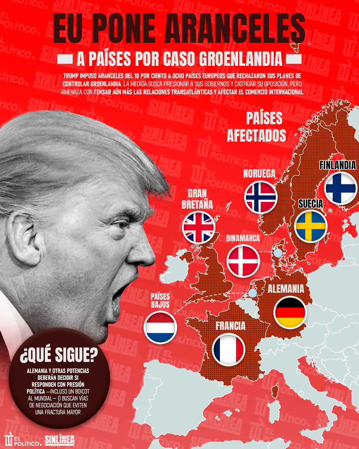 Infografía los aranceles de Trump a países por Groenlandia 