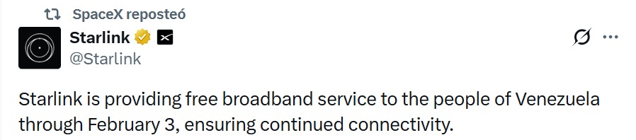 Starlink dará internet gratis a Venezuela