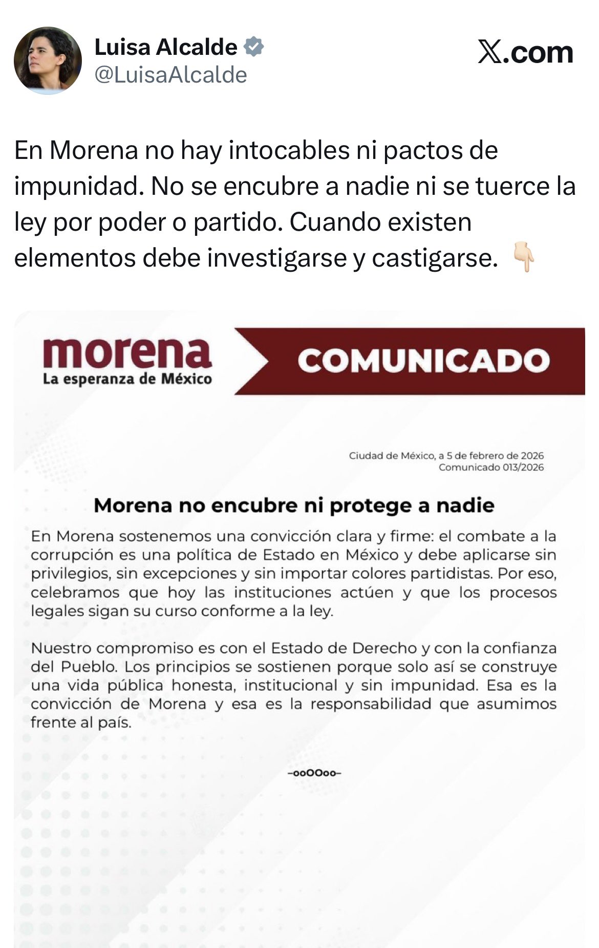 Luisa Alcalde reacciona a detención de edil