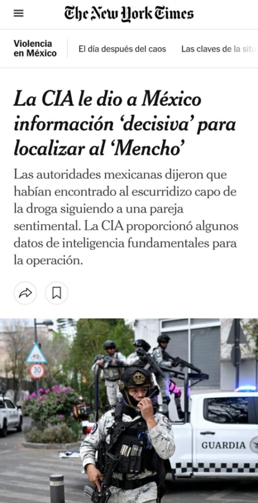 NYT informó participación CIA en operativo contra El Mencho