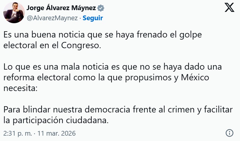 Álvarez Máynez reforma electoral